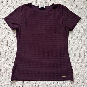 Calvin Klein Plum Textured Short Sleeve Top - Elegant Short Sleeve Blouse